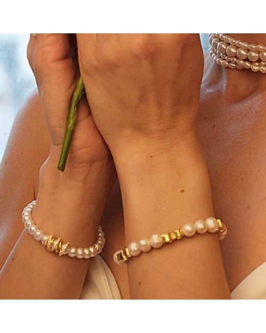 LINYA JEWELLERY Metallic Amour Caged Pearl Bracelet, Wedding Jewelry
