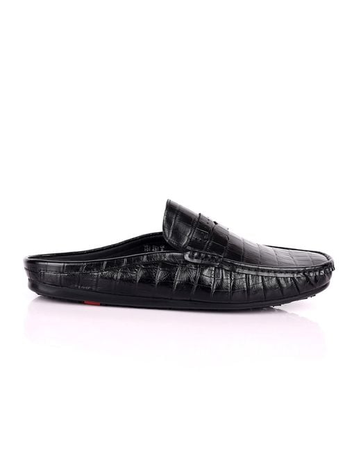 DAVID WEJ Black Alfred Croc Half Slippers for men