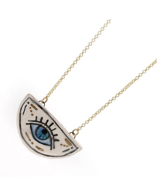 Ebru Jewelry Pink Watchful Eye Magical Norse Runes Symbol Necklace