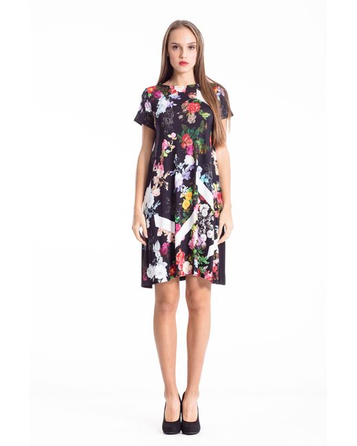Conquista Black A Line Floral Dress