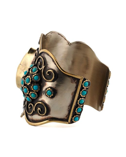 Ebru Jewelry Green Majestic Gemstone & Vintage Chunky Adjustable Bracelet