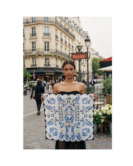Jessie Zhao New York Green Double Sided Silk Scarf Floral Parade