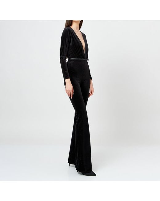 LIA ARAM Black Velvet Contour Flared Jumpsuit
