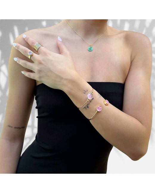 Ebru Jewelry Pink Cleopatra Agate Gemstone Cuff Bracelet