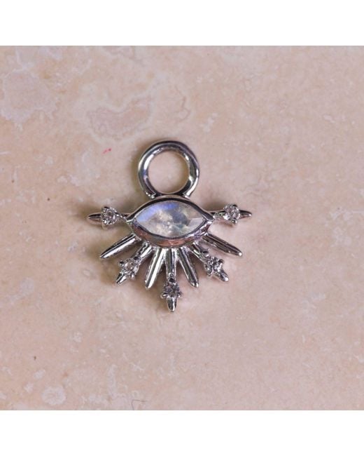Zohreh White Neutrals Moonstone & Sapphire Sunburst Earring Charm Sterling