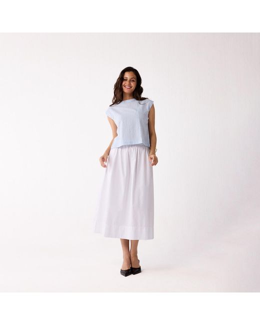 REISTOR Blue Button-Back Crew Neck Top
