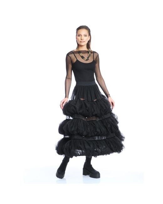Silvia Serban Black Tulle Volumetric Ruffled Skirt