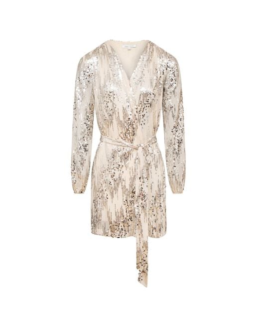 Urban Touch Natural Long Sleeve Sequin Wrap Dress Cream