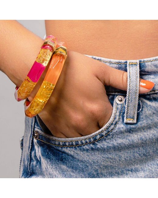 Gold & Honey Pink 24K Leaf Lucite Bangle