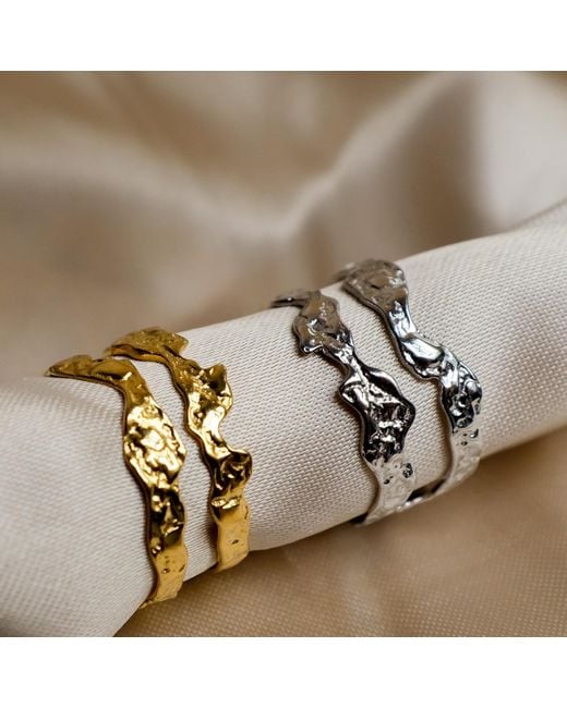 Aaria London Metallic Double Band Hammered Lava Ring