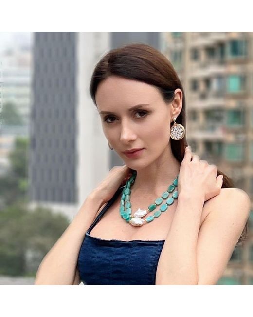 Farra Multicolor Amazonite With Baroque Double Strands Necklace