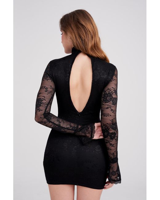 Icon Leva Black Raven Floral Lace Bodycon Mini Dress
