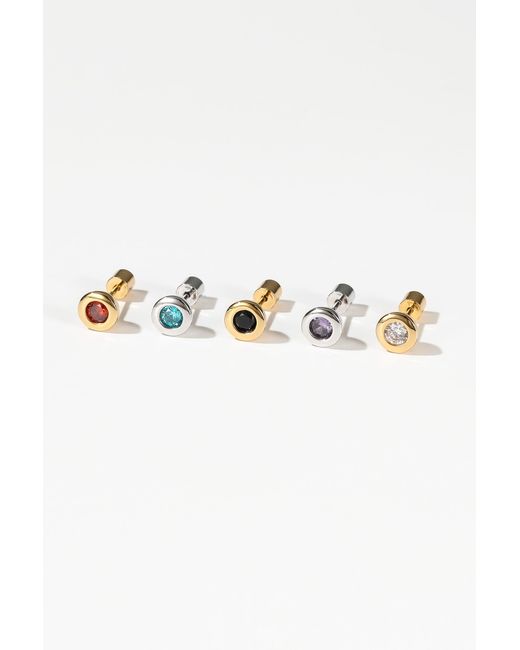 Classicharms Metallic Aurora Bezel Set White Clear Solitaire Stud Earrings