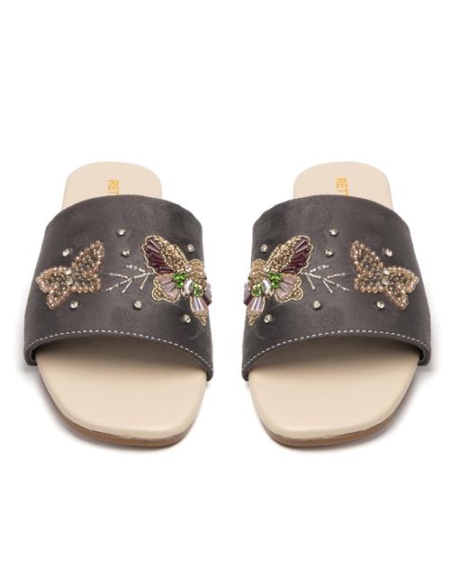 Rettrose Gray Saylor Luxury Plush Diamanté Embellished Handmade Sliders