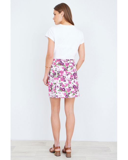 Yumi' Purple Retro Floral Cotton Stretch Mini Skirt