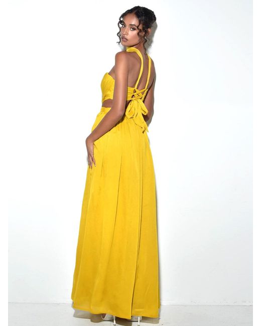 Miss Circle New York Yellow Xella Pleated Chiffon Maxi Dress