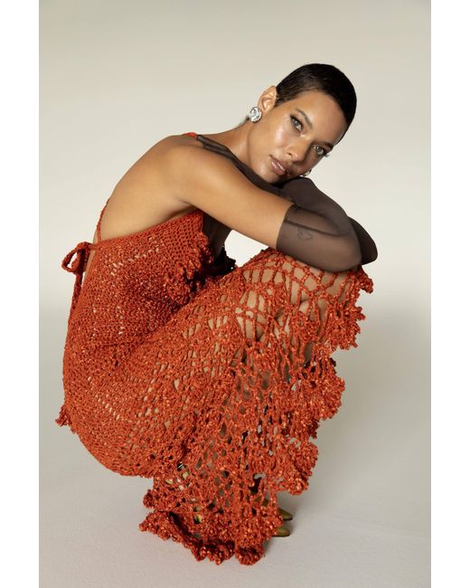 Andreeva Red Chrysanthemum Terracotta Handmade Crochet Dress