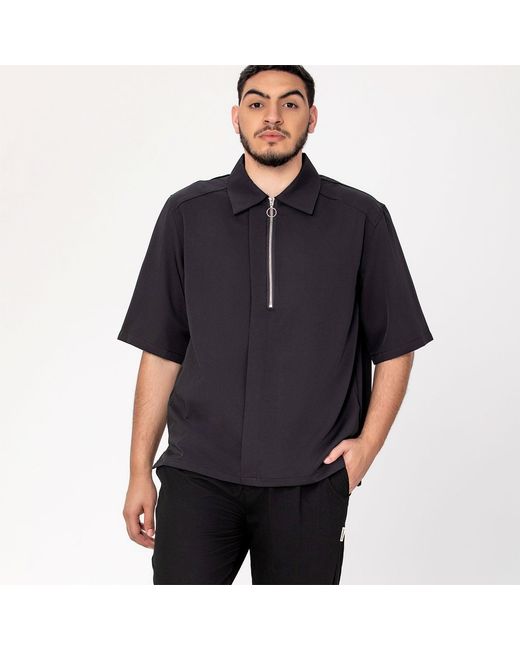 Smart and Joy Blue Zipper Collar T-Shirt for men