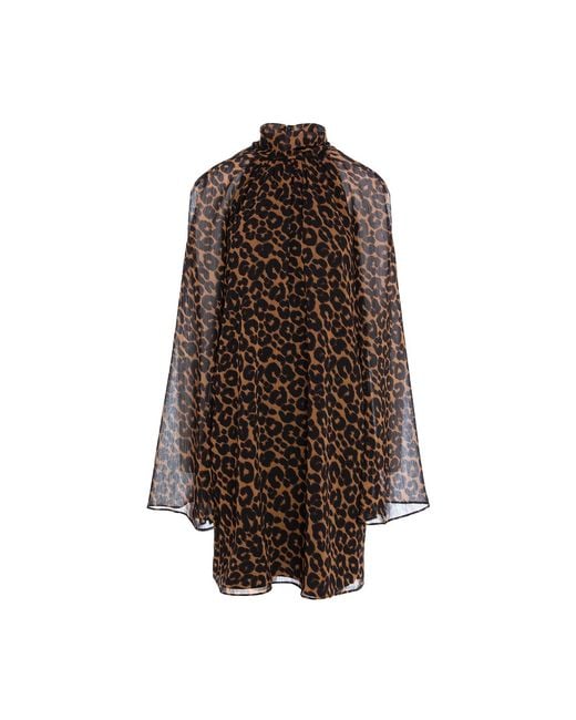 concept A trois Brown Leopard Midi Dress With Wide Sleeves