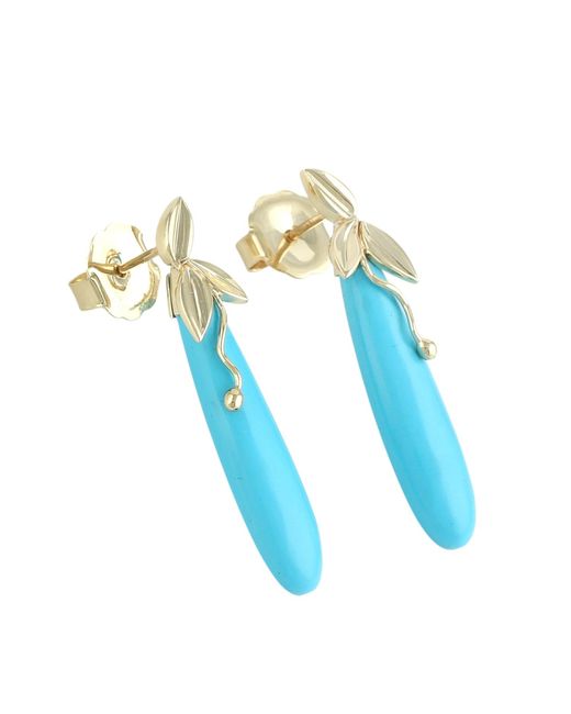 Artisan Blue 14K Sleeping Beauty Drop Leaf Earrings