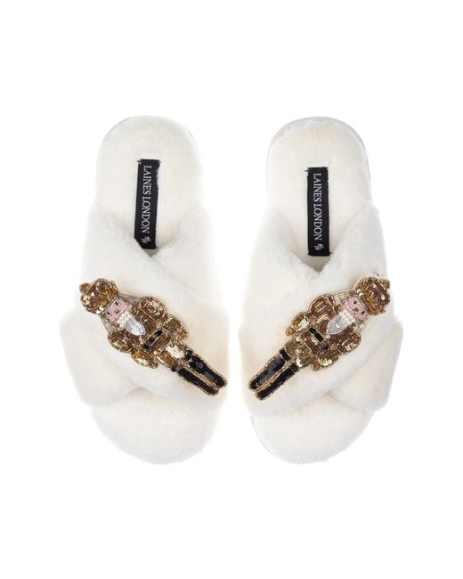 Laines London Metallic Neutrals Classic Laines Christmas Collection Slippers With Double Grand Nutcrackers Brooches