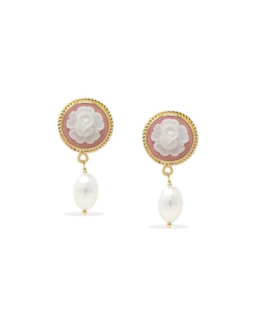 Vintouch Italy Metallic Flower Bud Cameo Earrings With Pearls