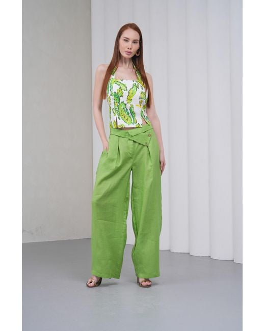 Lumina Eligma Green The Halterline Linen Blouse