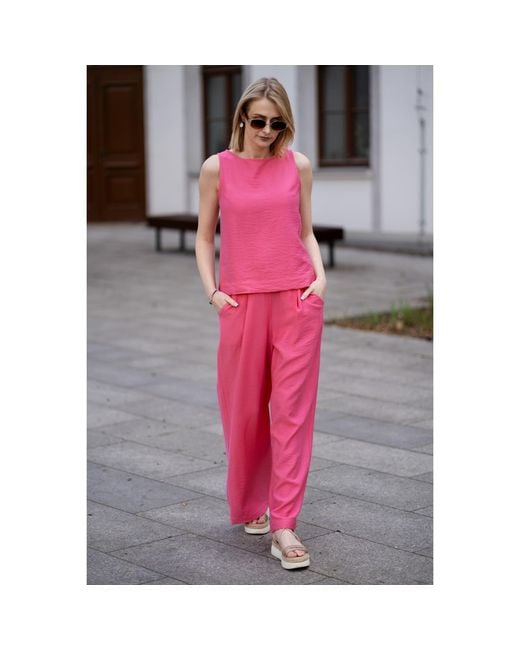 Oh!Zuza Pink Sleeveless Top & Wide-Leg Trousers Set