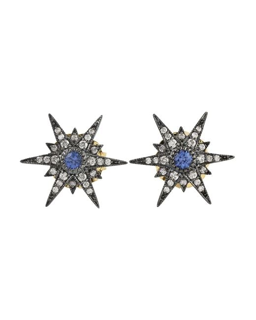Artisan Multicolor Sapphire & Diamond Starburst Stud Earrings