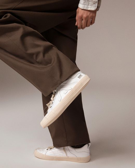 Springa | Unique Vulcanized Sneakers Italian Handmade White Wavy Leather Embroidery Sneakers for men