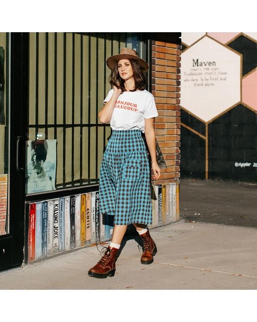 Zenzee Blue Gingham Linen Cargo Skirt