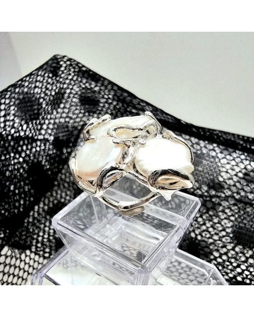 Farra White Baroque Pearls Statement Ring