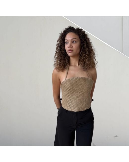 London Atelier Byproduct Natural Neutrals Raffia Multi-Wear Corset Crop Top