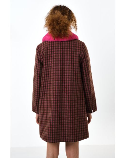 Louche Red Dryden Wyoming Check Faux Fur Collar Coat