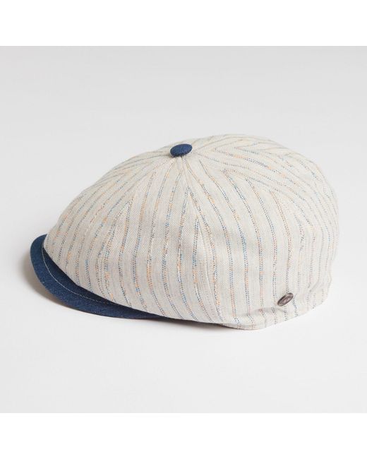 Dasmarca Hats Gray Neutrals Lloyd Stripe Peaked Summer Italian Linen Bakerboy Newsboy Cap for men