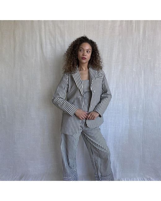 London Atelier Byproduct Gray Striped Wide Leg Trousers