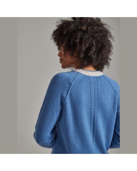 Salts Cashmere Blue Double Neck Trim Crew Neck Sweater