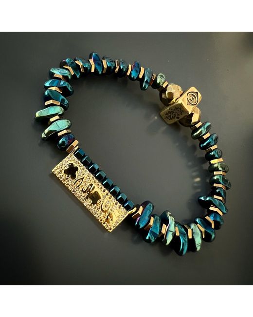 Ebru Jewelry Blue Protection & Luck Hematite Beaded Symbol Bracelet