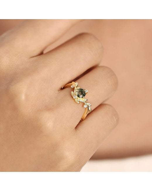 Azura Jewelry New York Metallic Willow Moss Agate Ring Vermeil