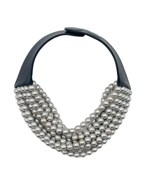Fairchild Baldwin Metallic Bella Glass Pearl On Collar Necklace