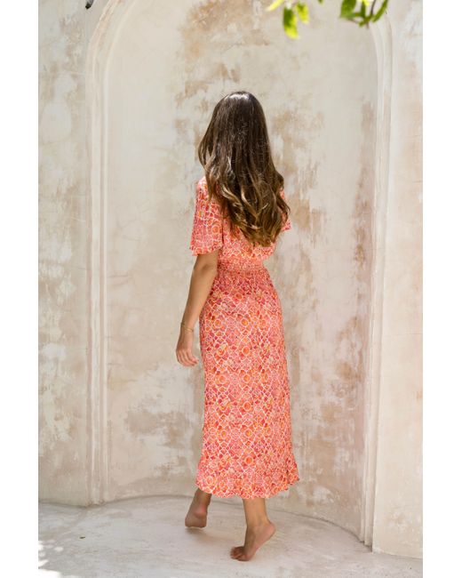 Sophia Alexia Pink Marble Mosaic Croatia Crinkle Midi Dress
