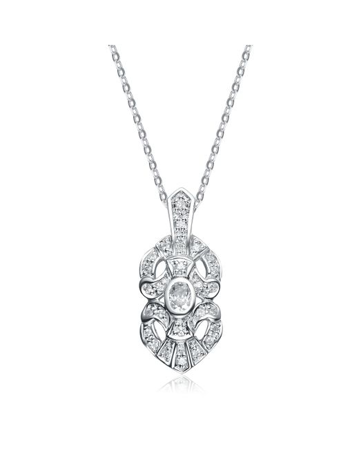 Genevive Jewelry Metallic Sterling Silver Rhodium Plated White Cubic Zirconia Pendant Necklace