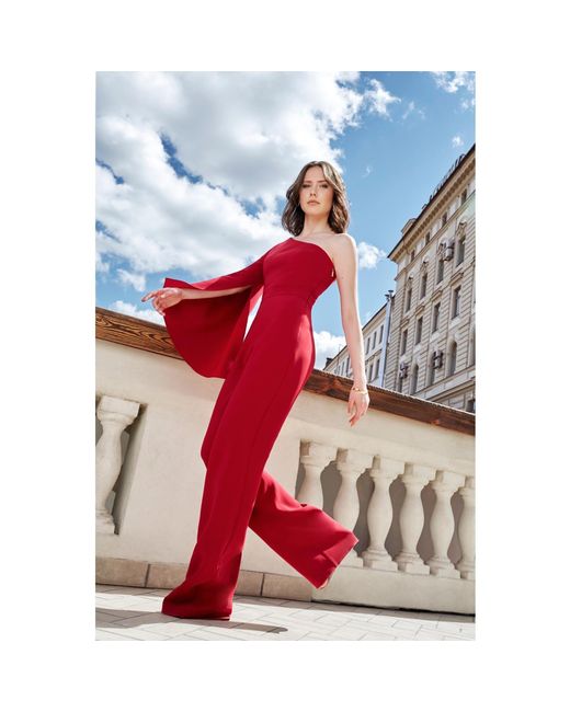 Nomi Fame Red Sophi Royal Wine One Sleeve Asymmetric Neckline Jumpsuit