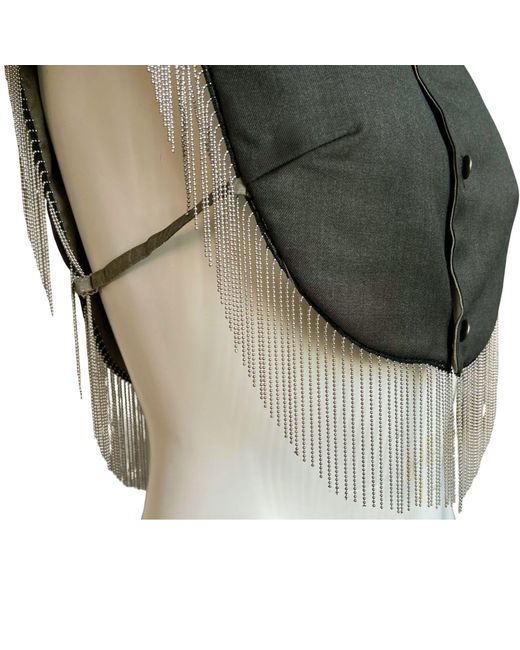 L2R THE LABEL Green Reversible Metallic Fringe Vest