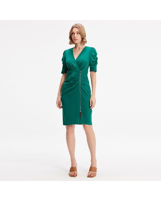 Smart and Joy Green Jersey Dress With Zip Side