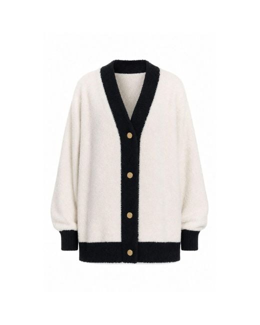 AMAANALUX Black Neutrals Contrasting Detail Border Cardigan Jacket, Cream
