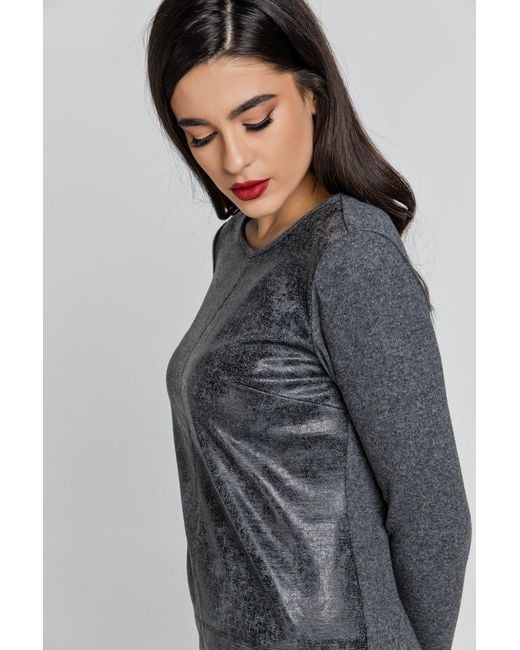 Conquista Gray Dark Dress With Faux Leather Front