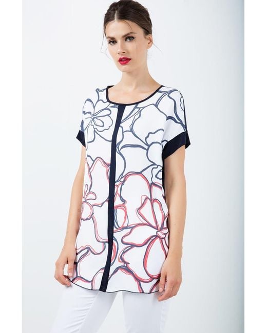 Conquista Black Panel Detail Short Sleeve Print Top
