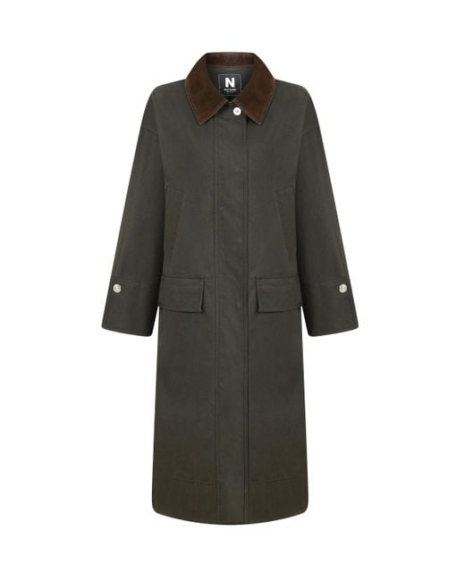 Nocturne Black Garnished Midi Trench Coat