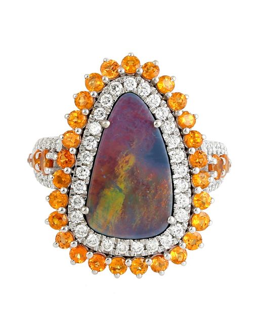 Artisan White 18K Opal, Mandarin Garnet & Diamond Ring